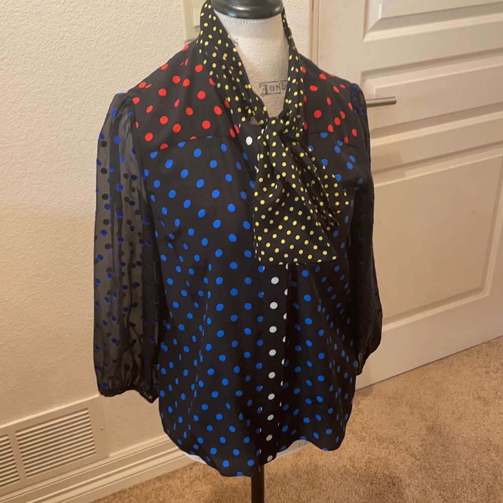 Alice + Olivia Jeannie Bow Neck Polka Dot Blouse M